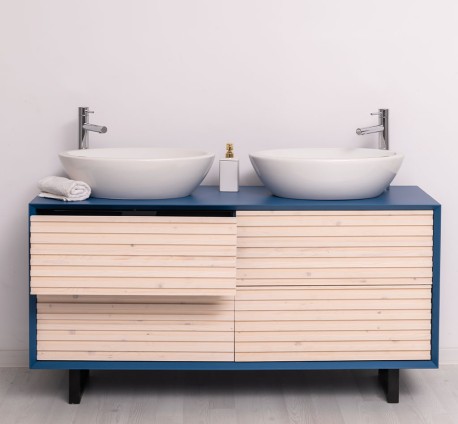 Mobila baie cu 4 sertare, 2 lavoare-inclus in preti Slatted - Culoare Corp_P045 / Culoare Sertare_P095 - DUBLU COLOR de la Rustic Butique OUTPS760 - Culoare Corp_P045 - Culoare Sertare_P095 - DUBLU COLOR