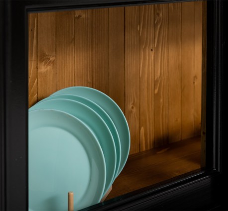 Bufet cu vitrina, 6 usi glisante, 3 sertare cu sine - Culoare Ext._P150 / Culoare Int._P001 - DUBLU COLOR de la Rustic Butique OUTPS727BAS+SUP - Culoare Ext._P150 / Culoare Int._P001 - DUBLU COLOR