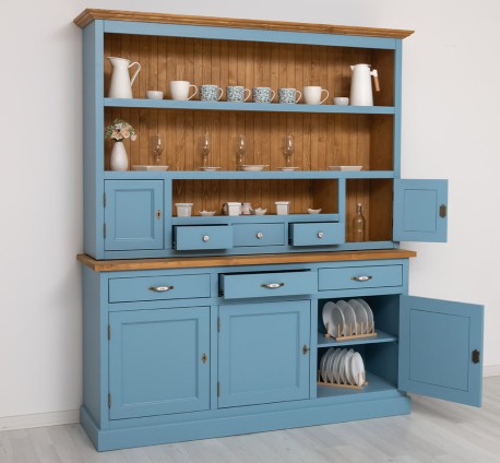 Bufet bucatarie 3 usi, 3 sertare cu sine BAS + rafturi deschise, 2 usi, 3 sertare cu sine SUP - Culoare Top_P002 - Culoare Ext._ de la Rustic Butique OUTPS403BAS+SUP - Culoare Top_P002 - Culoare Ext._P053 / Culoare Int._P002 - DUBLU COLOR