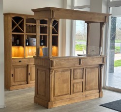 Mobilier cafenea 180 cm lungime - blat pin cu galerie + mobilier de bar cu banda de led - Culoare_P001 - CERUIT de la Rustic Butique OUTPS1001-180+GAL+PS698 - Culoare_P001 - CERUIT