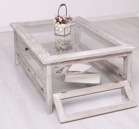 Masa cafea cu sticla, 4 usi sticla 120cm de la Rustic Butique PS183 - Culoare_P067 - PERIAT ADANC