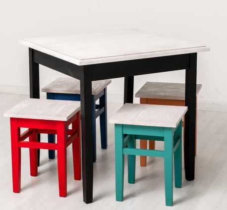 Masa cu blat stejar, dim. 80x80x78 cu 4 scaun - Culoare Top_P080 - Culoare Corp_Multicolor - MULTICOLOR de la Rustic Butique OUTPS659-80+4XPS83 - Culoare Top_P080 - Culoare Top_P080 - Culoare Corp_Multicolor - MULTICOLOR