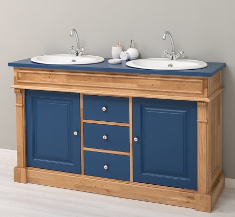 Dulap baie stejar cu 2 lavoare - lavoare incluse in pret - din stejar - Culoare Corp_P061 - Culoare Usi si Sertare_P113 - DUBLU  de la Rustic Butique OUTOPS4001 - Culoare Corp_P061 - Culoare Usi si Sertare_P113 - DUBLU COLOR