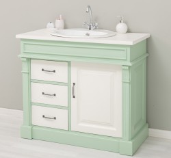 Dulap baie ornamental cu 3 sertare si 1 usa, din stejar, lavoar inclus in pret - Culoare Top_P039 - Culoare Corp_P092 - Culoare  de la Rustic Butique OUTOPS543 - Culoare Top_P039 - Culoare Corp_P092 - Culoare Usi si Sertare_P039 - DUBLU COLOR