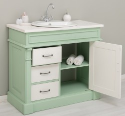 Dulap baie ornamental cu 3 sertare si 1 usa, din stejar, lavoar inclus in pret - Culoare Top_P039 - Culoare Corp_P092 - Culoare  de la Rustic Butique OUTOPS543 - Culoare Top_P039 - Culoare Corp_P092 - Culoare Usi si Sertare_P039 - DUBLU COLOR