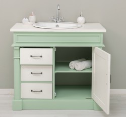 Dulap baie ornamental cu 3 sertare si 1 usa, din stejar, lavoar inclus in pret - Culoare Top_P039 - Culoare Corp_P092 - Culoare  de la Rustic Butique OUTOPS543 - Culoare Top_P039 - Culoare Corp_P092 - Culoare Usi si Sertare_P039 - DUBLU COLOR