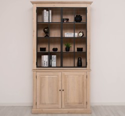 Vitrina eleganta din stejar, cu 2 usi BAS + 2 usi sticla SUP de la Studio Szel OPS798BAS+SUP - Culoare_P035 - ULEIAT