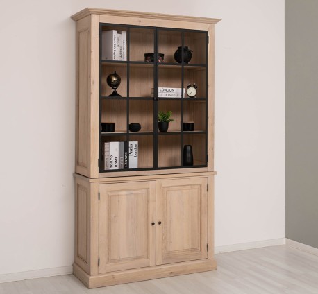 Vitrina eleganta din stejar, cu 2 usi BAS + 2 usi sticla SUP de la Studio Szel OPS798BAS+SUP - Culoare_P035 - ULEIAT