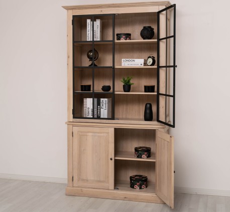 Vitrina eleganta din stejar, cu 2 usi BAS + 2 usi sticla SUP de la Rustic Butique OPS798BAS+SUP - Culoare_P035 - ULEIAT