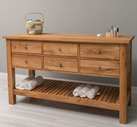 Consola cu 6 sertare si polita inferioara, stejar de la Rustic Butique OPS797 - Culoare_P061 - LACUIT