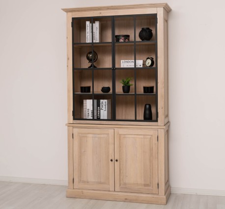 Vitrina eleganta din stejar, cu 2 usi BAS + 2 usi sticla SUP - Culoare_P035 - ULEIAT de la Rustic Butique OUTOPS798BAS+SUP - Culoare_P035 - ULEIAT