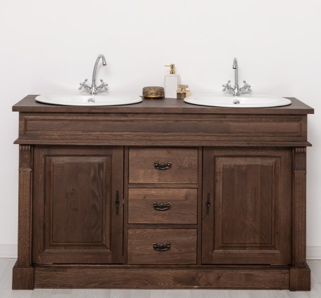 Dulap baie stejar cu 2 lavoare - lavoare incluse in pret - din stejar - Culoare_P111 - LACUIT de la Rustic Butique OUTOPS4001 - Culoare_P111 - LACUIT