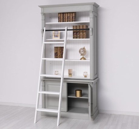 Biblioteca 2 usi BAS + vitrina deschisa SUP, Colectia Directoire, scara nu este inclusa in pret de la Rustic Butique PS75BAS + PS471SUP - Culoare Ext._P077 / Culoare Int._P004 - DUBLU COLOR