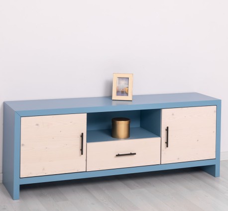Comoda TV cu 2 usi si 1 sertar Rustic Haven de la Rustic Butique PS745 - Culoare Corp_P053 - Culoare Usi si Sertare_P095 - DUBLU COLOR