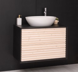 Mobila baie cu 2 sertare, lavoar- neinclus in preti Slatted de la Rustic Butique PS756 - Culoare Corp_P003 - Culoare Sertare_P095 - DUBLU COLOR