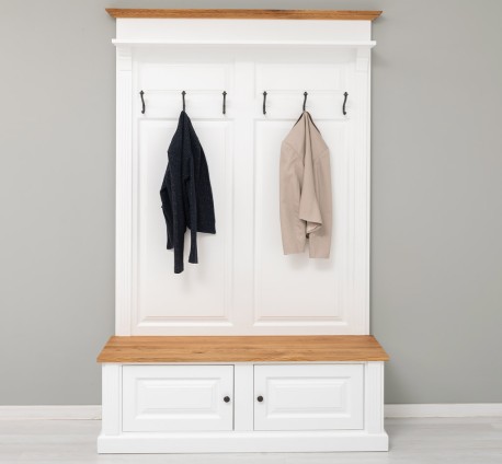 Cuier cu 2 usi, cu blat stejar de la Rustic Butique PS366 - Culoare Top si Cornise_P089 - Culoare Corp_P004 - DUBLU COLOR