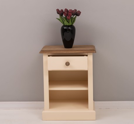 Noptiera cu 1 sertar si rafturi deschise, blat stejar de la Rustic Butique PS478 - Culoare Top_P089 - Culoare Corp_P025 - DUBLU COLOR