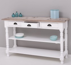 Consola de perete cu picioare strunjite, doua rafturi si trei sertare de la Rustic Butique PS707 - Culoare Top_P071 - Culoare Corp_P004 - DUBLU COLOR