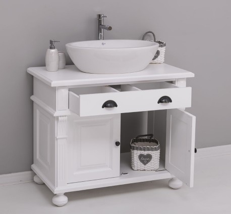 Dulap baie cu picior ornamentat pentru 1 chiuveta suprapusa de la Rustic Butique PS716 - Culoare_P004 - VOPSIT