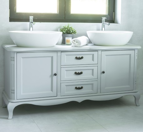 Mobilier baie Chic cu 2 usi si 3 sertare pentru chiuveta suprapusa de la Rustic Butique PS729 - Culoare_P010 - VOPSIT