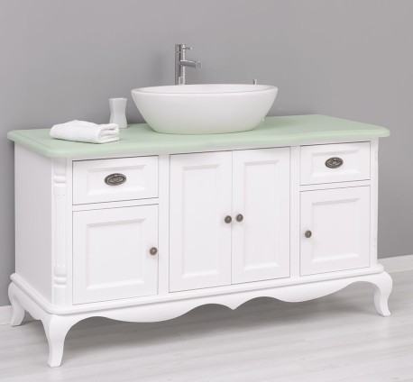 Mobilier baie Chic cu 4 usi si 2 sertare pentru chiuveta suprapusa de la Rustic Butique PS728 - Culoare Top_P092 - Culoare Corp_P004 - DUBLU COLOR