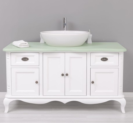 Mobilier baie Chic cu 4 usi si 2 sertare pentru chiuveta suprapusa de la Rustic Butique PS728 - Culoare Top_P092 - Culoare Corp_P004 - DUBLU COLOR
