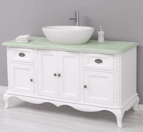 Mobilier baie Chic cu 4 usi si 2 sertare pentru chiuveta suprapusa de la Rustic Butique PS728 - Culoare Top_P092 - Culoare Corp_P004 - DUBLU COLOR