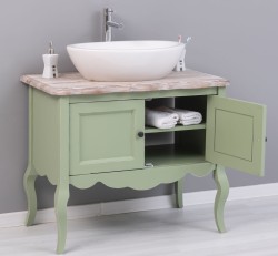 Mobilier de baie cu picioare curbate, doua usi de la Rustic Butique PS711 - Culoare Top_P071 - Culoare Corp_P054A - DUBLU COLOR
