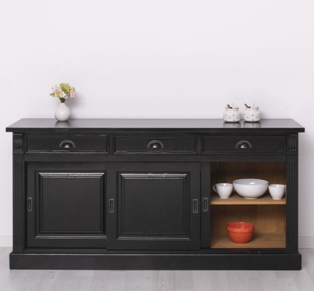 Bufet cu  3 usi glisante pline, 3 sertare, BAS de la Rustic Butique PS727BAS - Culoare Ext._P150 / Culoare Int._P002 - DUBLU COLOR