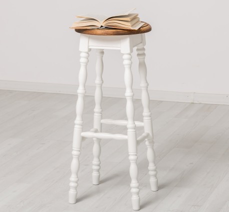 Scaun de bar cu picioare strunjite de la Rustic Butique PS655 - Culoare Top_P064 - Culoare Corp_P039A - DUBLU COLOR