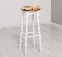 Scaun de bar cu picioare strunjite de la Rustic Butique PS655 - Culoare Top_P064 - Culoare Corp_P039A - DUBLU COLOR