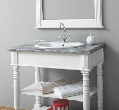 Dulap baie pentru lavoar cu picioare strunjite - lavoarul nu este inclus in pret de la Studio Szel PS546 - Culoare Top_P065 - Culoare Corp_P039 - oglinda neinclus in pret - DUBLUB COLOR