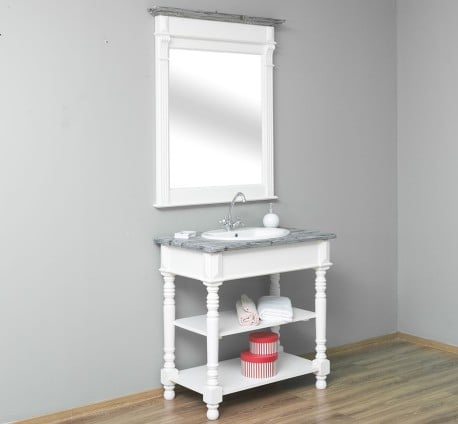Dulap baie pentru lavoar cu picioare strunjite - lavoarul nu este inclus in pret de la Studio Szel PS546 - Culoare Top_P065 - Culoare Corp_P039 - oglinda neinclus in pret - DUBLUB COLOR