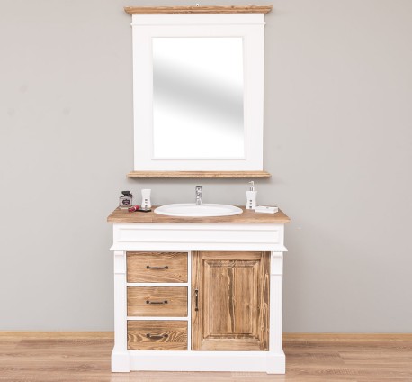 Dulap baie ornamentat pentru lavoar cu 3 sertare si 1 usa - lavoarul nu este inclus in pret de la Rustic Butique PS543 - Culoare Top_P064 - Culoare Corp_P004 - oglinda neinclus in pert - DUBLU COLOR