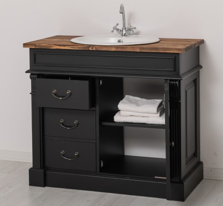 Dulap baie ornamentat pentru lavoar cu 3 sertare si 1 usa - lavoarul nu este inclus in pret de la Rustic Butique PS543 - Culoare Top_P064 - Culoare Corp_P003 - DUBLU COLOR