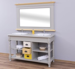 Dulap baie pentru 2 lavoare cu 3 sertare, picioare strunjite - lavoarele nu sunt incluse in pret de la Rustic Butique PS452 - Culoare Corp_P076 - Culoare Sertare_Multicolo - oglinda neinclus in pret - MULTICOLOR