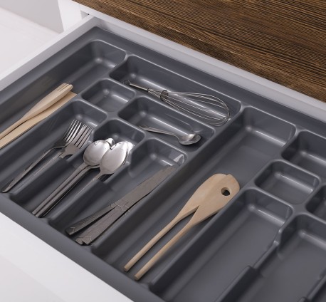 Modul de bucatarie cu 3 sertare pe sine metalice simple si suport pentru tacamuri de la Rustic Butique 