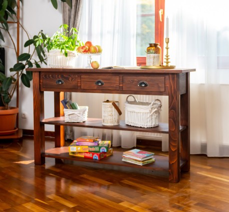Consola cu 2 rafturi, 3 sertare de la Rustic Butique PS09 - Culoare_P083 - PERIAT ADANC