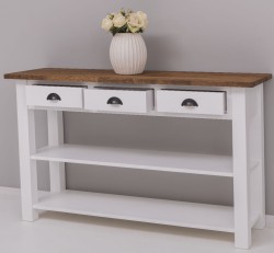 Consola cu 2 rafturi, 3 sertare, blat stejar de la Rustic Butique PS09 - Culoare Top_P064 - Culoare Corp_P004 - DUBLU COLOR