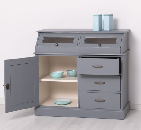 Bufet cu 1 usa, 3 sertare, 2 compartiemente cu usa sticla, BAS de la Rustic Butique PS271BAS - Culoare Ext._P042 / Culoare Int._P015 - DUBLU COLOR