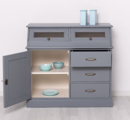 Bufet cu 1 usa, 3 sertare, 2 compartiemente cu usa sticla, BAS de la Rustic Butique PS271BAS - Culoare Ext._P042 / Culoare Int._P015 - DUBLU COLOR