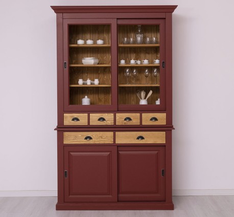 Bufet cu 2 usi glisante, 2 sertare BAS + 4 sertare, 2 usi sticla glisante SUP de la Rustic Butique PS171+PS172 - Culoare Ext._P029 / Culoare Int._P002 - Culoare Sertare_P002 - DUBLU COLOR