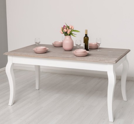 Masa dining cu picioare curbate 180x90x78cm, blat stejar de la Rustic Butique PS383 - Culoare Top_P067 - Culoare Corp_P004 - DUBLU COLOR