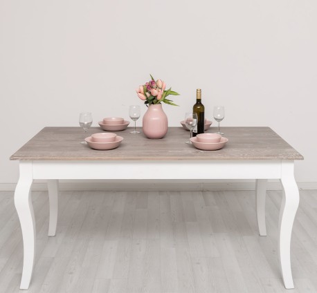 Masa dining cu picioare curbate 180x90x78cm, blat stejar de la Rustic Butique PS383 - Culoare Top_P067 - Culoare Corp_P004 - DUBLU COLOR