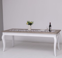 Masa dining cu picioare curbate 210x90x78cm de la Rustic Butique PS383 - Culoare Top_P037 - Culoare Corp_P030++P004A - TRIPLU COLOR