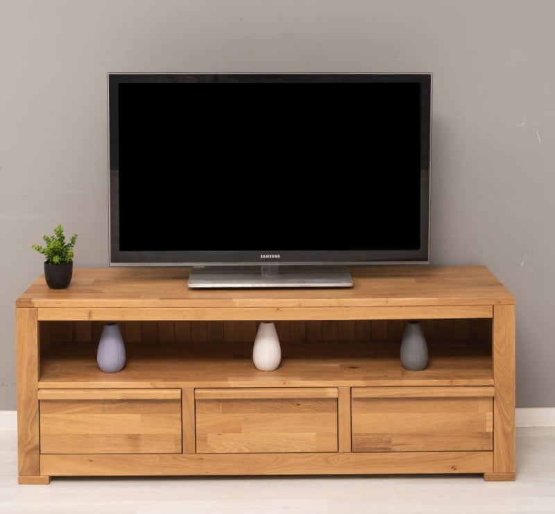 Comoda pentru televizor cu trei sertare 'Wild Oak', sertar cu glisiere soft-close cu finisaj Uleiat