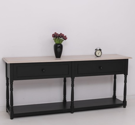Consola cu 2 sertare, blat stejar de la Rustic Butique PS29 - TopOak - Culoare Top_P063 - Culoare Corp_P003 - DUBLU COLOR