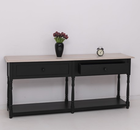 Consola cu 2 sertare, blat stejar de la Rustic Butique PS29 - TopOak - Culoare Top_P063 - Culoare Corp_P003 - DUBLU COLOR