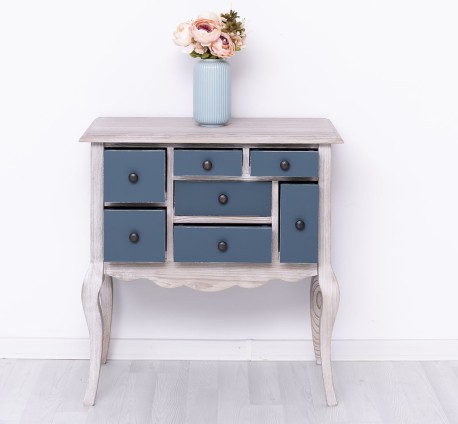Consola cu picioare curbate si 7 sertare de la Rustic Butique PS540 - Culoare Corp_P067 - Culoare Sertare_P051A - DUBLU COLOR