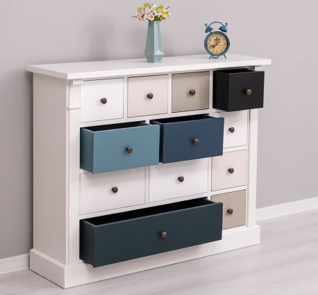 Comoda cu 12 sertare, Colectia Directoire de la Rustic Butique PS485 - Culoare Corp_P039 - Culoare Sertare_Multicolor - MULTICOLOR
